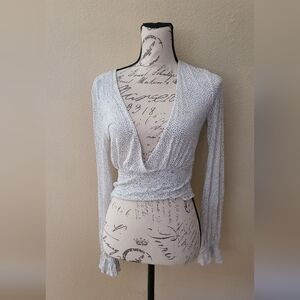 Urban Outfitters Black and White Long Sleeve Wrap Top